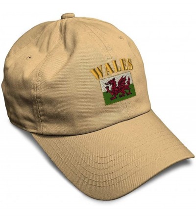 Baseball Caps Soft Baseball Cap Wales Flag Embroidery Dad Hats for Men & Women Buckle Closure - Khaki - C718YSX7U46 $20.59