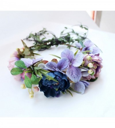 Headbands Adjustable Flower Headband Hair Wreath Floral Garland Crown Halo Headpiece with Ribbon Boho Wedding Festival - C - ...