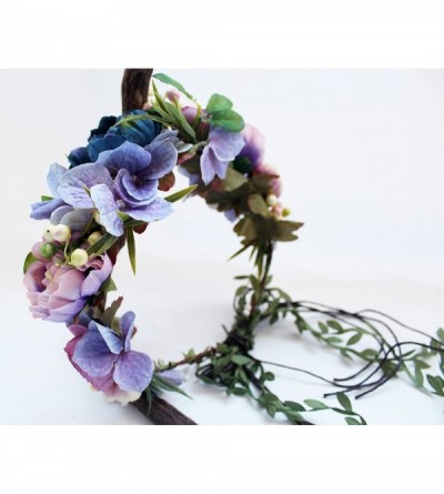 Headbands Adjustable Flower Headband Hair Wreath Floral Garland Crown Halo Headpiece with Ribbon Boho Wedding Festival - C - ...