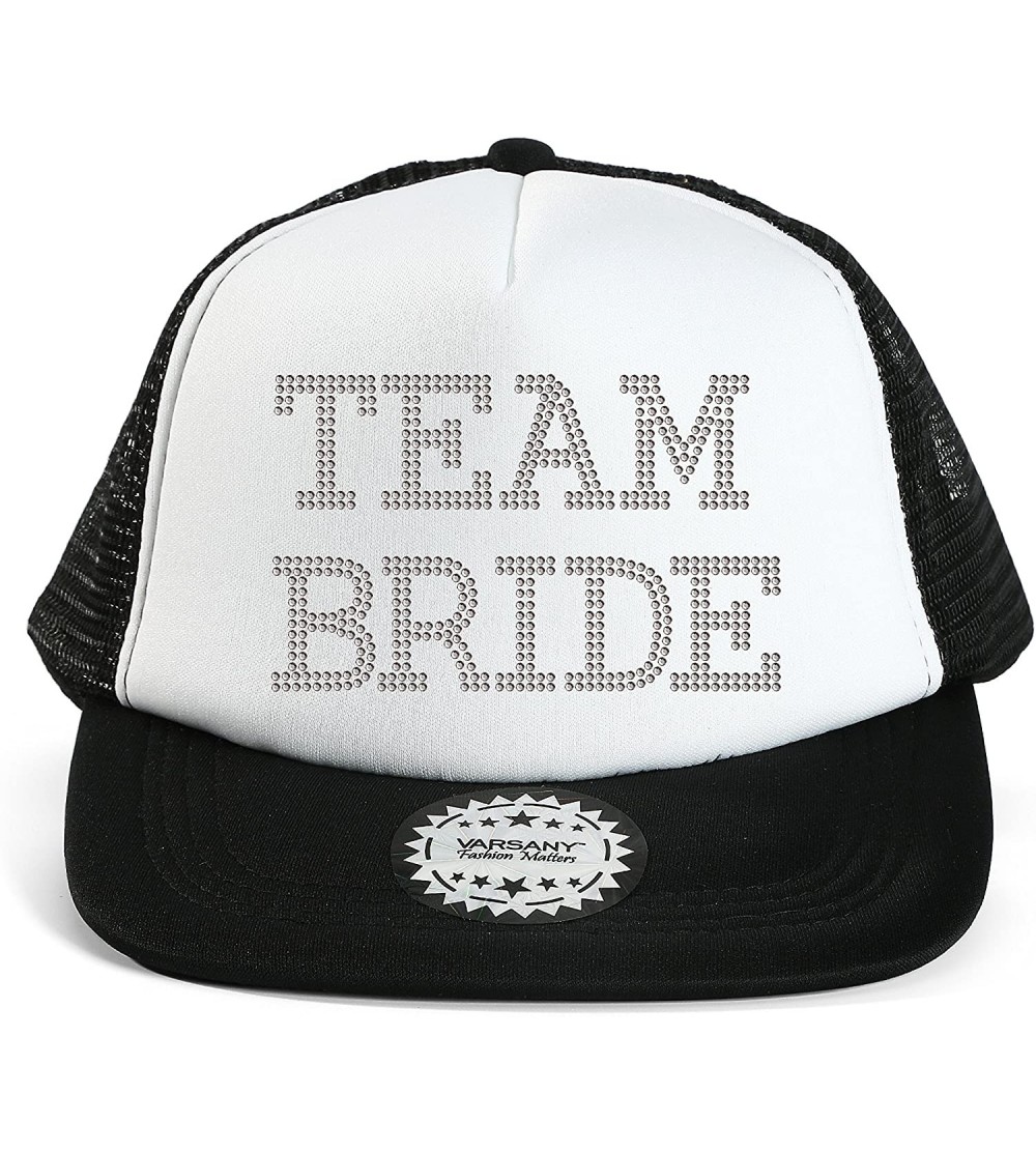 Baseball Caps Team Bride Baseball Hat Crystal Bridal Wedding Party Trucker Cap - Black / Clear - CP12GNLB4ND $10.70
