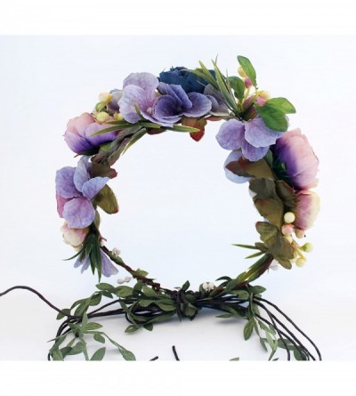 Headbands Adjustable Flower Headband Hair Wreath Floral Garland Crown Halo Headpiece with Ribbon Boho Wedding Festival - C - ...