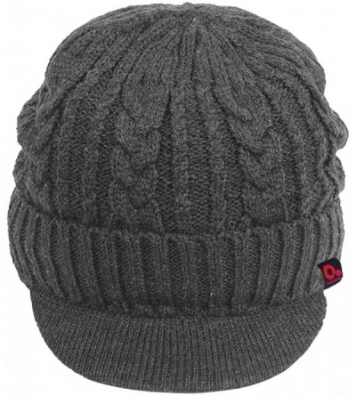 Skullies & Beanies Men Wool Blend Cable Knitted Visor Beanie Winter Knit Hat with Brim Fur Lined Ski Cap - Grey - CX187ZX02E8...