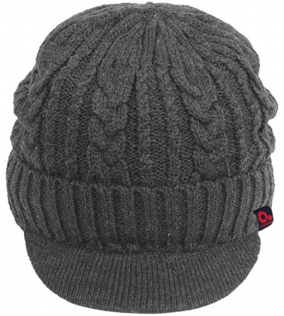 Skullies & Beanies Men Wool Blend Cable Knitted Visor Beanie Winter Knit Hat with Brim Fur Lined Ski Cap - Grey - CX187ZX02E8...