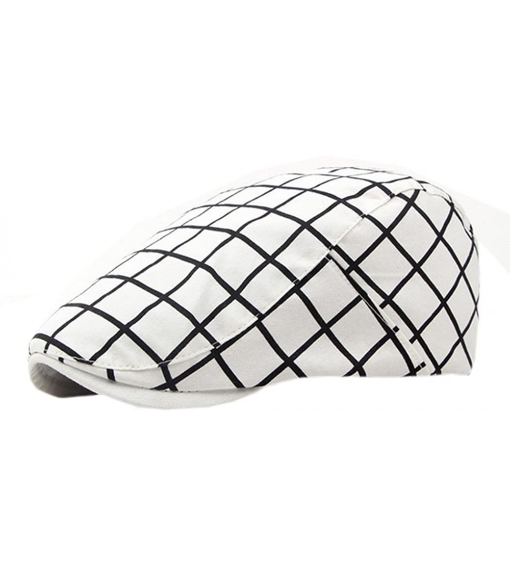 Newsboy Caps Men's Plaid Checkers Pattern Vintage Retro Flat Sun Cap - White - CO12MDGFEDD $16.71