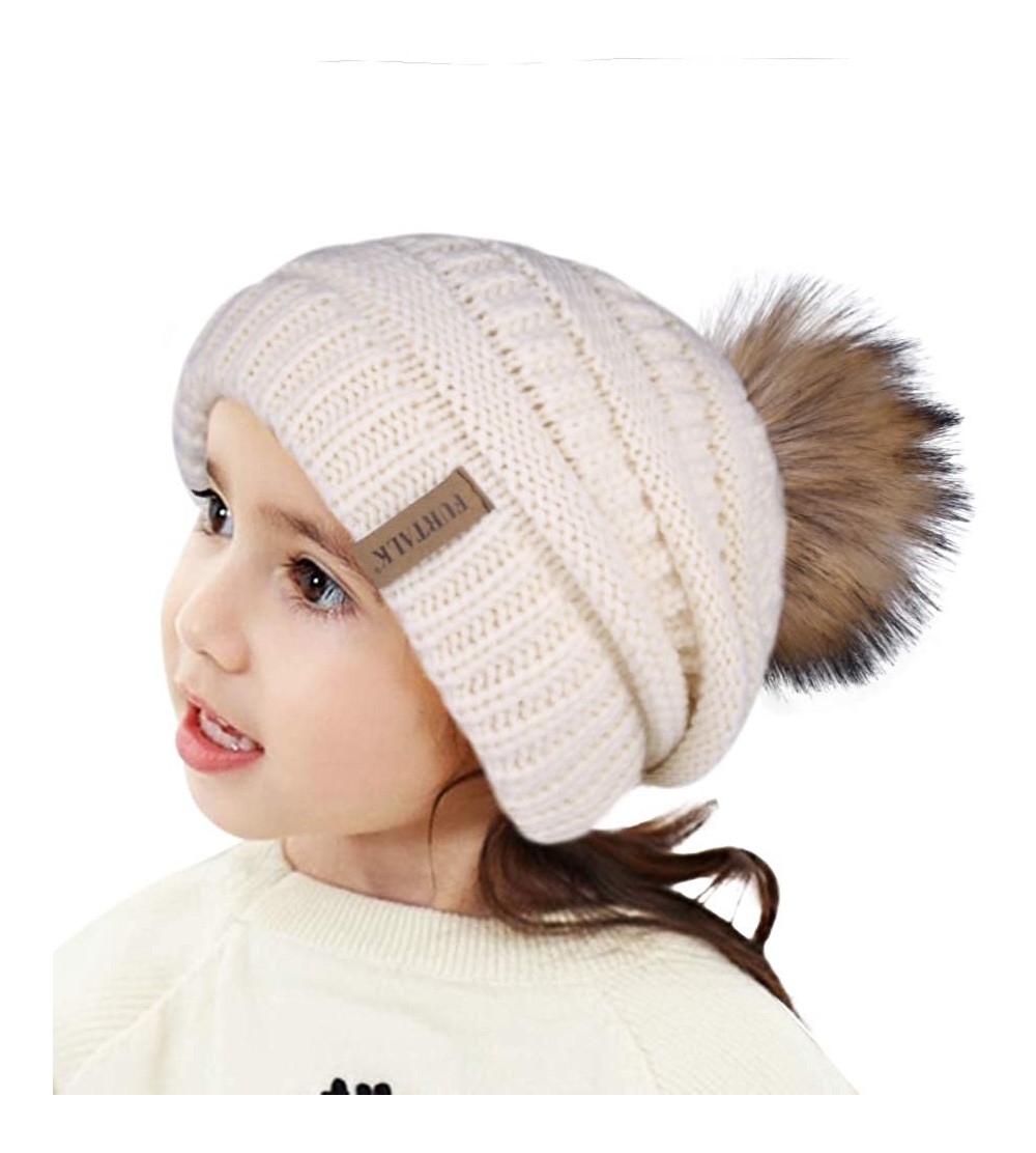 Skullies & Beanies Kids Girls Boys Winter Knit Beanie Hats Faux Fur Pom Pom Hat Bobble Ski Cap Toddler Baby Hats 1-6 Years Ol...