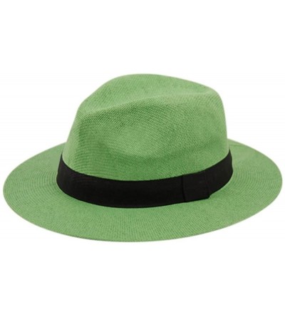Sun Hats Wide Brim Paper Straw Fedora- Classic C Crown Panama Sun Hat (1 Size Fits Most) - Lime Green - CT18EQTK8HZ $16.72