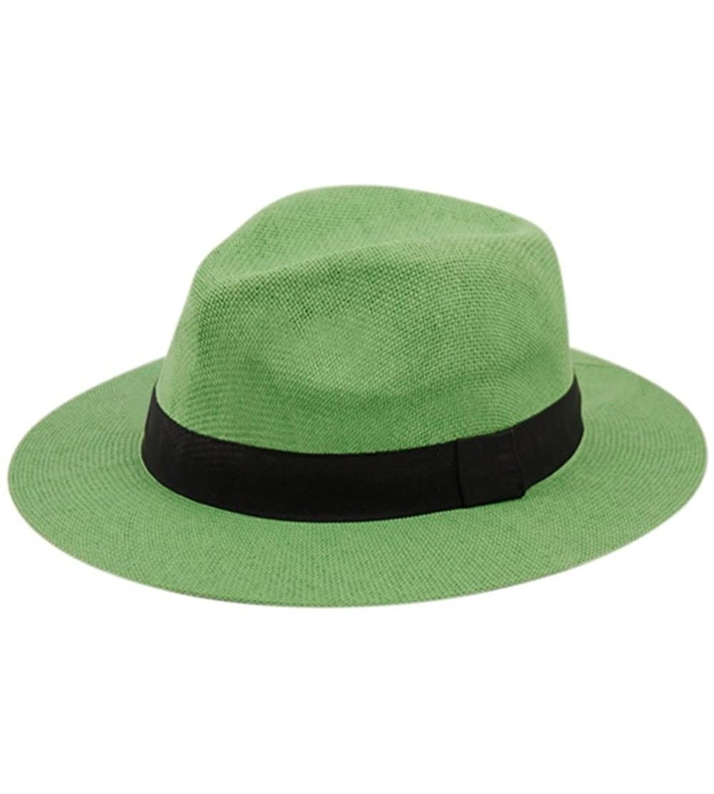 Sun Hats Wide Brim Paper Straw Fedora- Classic C Crown Panama Sun Hat (1 Size Fits Most) - Lime Green - CT18EQTK8HZ $16.72