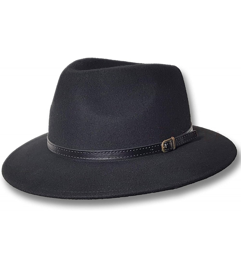 Fedoras Australian Wool Felt HAT Outback Vintage Fedora Men Leather Band Cowboy WH01 US - Black - CK19672XODN $47.49