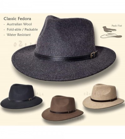 Fedoras Australian Wool Felt HAT Outback Vintage Fedora Men Leather Band Cowboy WH01 US - Black - CK19672XODN $47.49