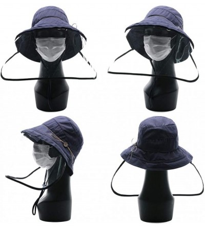 Sun Hats Womens 100% Cotton Bucket Sun Hat UPF 50 Chin Strap Adjustable Packable Wide Brim - 89051navy - CZ199I742KA $24.12