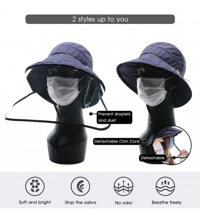Sun Hats Womens 100% Cotton Bucket Sun Hat UPF 50 Chin Strap Adjustable Packable Wide Brim - 89051navy - CZ199I742KA $24.12