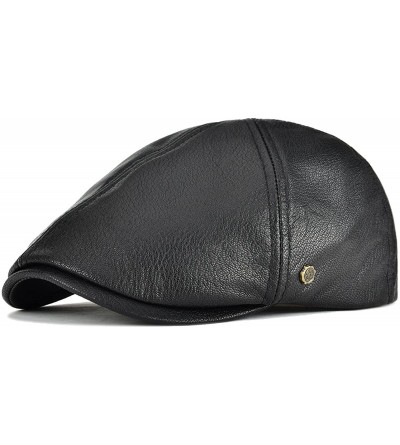 Newsboy Caps Lambskin Leather Ivy Caps Classic Ivy Hat Cap 6 Pannel Cabbie Beret hat - Black - CV188RAI4A8 $32.20