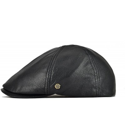 Newsboy Caps Lambskin Leather Ivy Caps Classic Ivy Hat Cap 6 Pannel Cabbie Beret hat - Black - CV188RAI4A8 $32.20