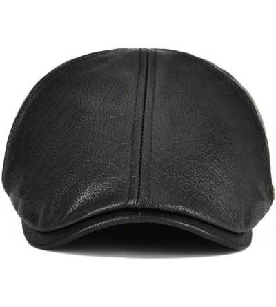 Newsboy Caps Lambskin Leather Ivy Caps Classic Ivy Hat Cap 6 Pannel Cabbie Beret hat - Black - CV188RAI4A8 $32.20