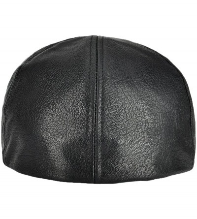 Newsboy Caps Lambskin Leather Ivy Caps Classic Ivy Hat Cap 6 Pannel Cabbie Beret hat - Black - CV188RAI4A8 $32.20