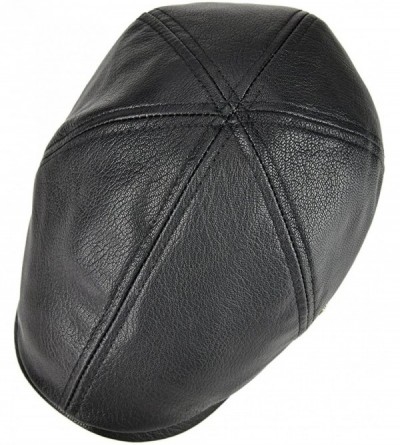 Newsboy Caps Lambskin Leather Ivy Caps Classic Ivy Hat Cap 6 Pannel Cabbie Beret hat - Black - CV188RAI4A8 $32.20