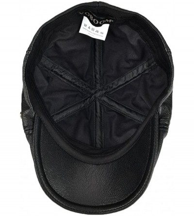 Newsboy Caps Lambskin Leather Ivy Caps Classic Ivy Hat Cap 6 Pannel Cabbie Beret hat - Black - CV188RAI4A8 $32.20