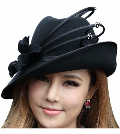 Fedoras Women Hats Winter Fedoras Fashion Style Elegant Wool Hat - Black - CK126K114W7 $56.64
