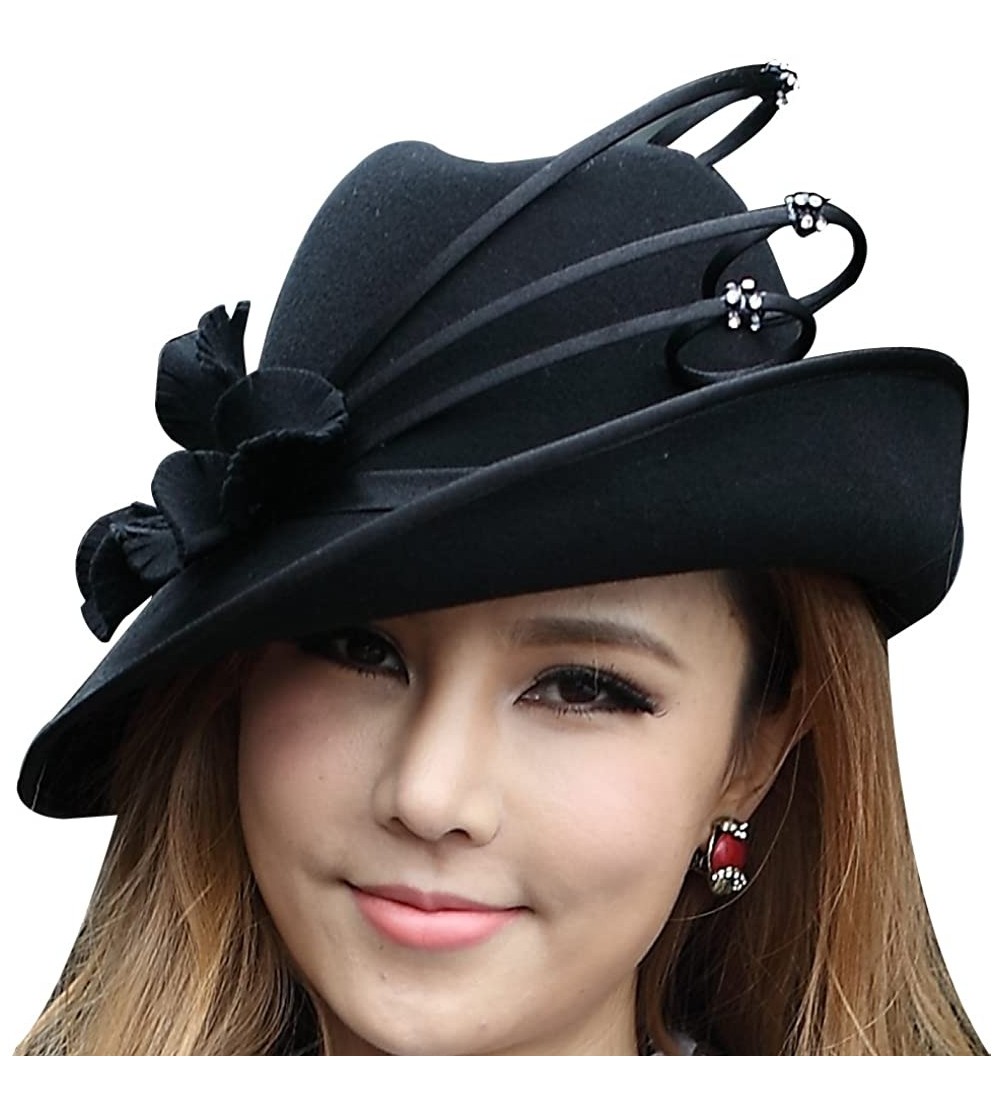 Fedoras Women Hats Winter Fedoras Fashion Style Elegant Wool Hat - Black - CK126K114W7 $98.55