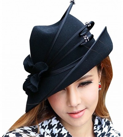 Fedoras Women Hats Winter Fedoras Fashion Style Elegant Wool Hat - Black - CK126K114W7 $98.55