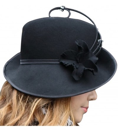 Fedoras Women Hats Winter Fedoras Fashion Style Elegant Wool Hat - Black - CK126K114W7 $56.64