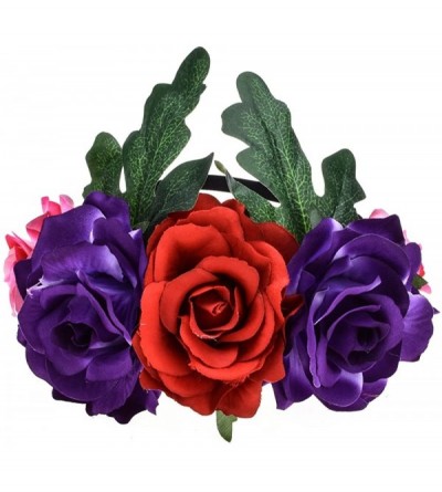 Headbands Day of The Dead Headband Costume Rose Flower Crown Mexican Headpiece BC40 - Rose Purple Leaf - CD180H5OQGL $11.64