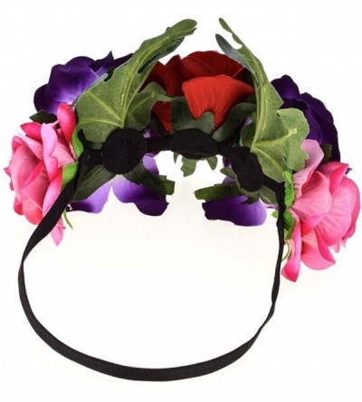 Headbands Day of The Dead Headband Costume Rose Flower Crown Mexican Headpiece BC40 - Rose Purple Leaf - CD180H5OQGL $11.64