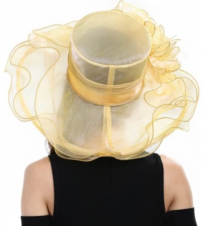 Sun Hats Women's Feathers Floral Fascinating Kentucky Church Wedding Party Floppy Hat - Yellow - CA17YRZ2QRM $27.61