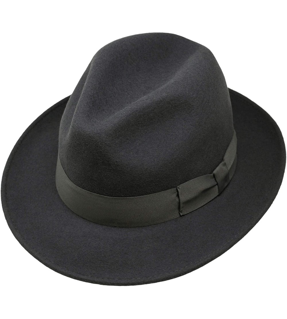 Fedoras Swift - Lightweight Fedora - 100% Wool Felt - Crushable for Travel - Water Resistant - Snap Brim - Dark Grey - C118TL...