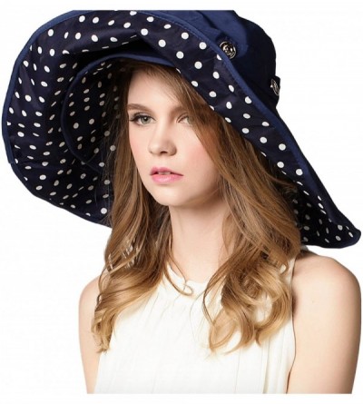 Sun Hats Womens Wide-Brimmed Bowler Hat Brim Foldable Sunscreen Beach Sun Hat - Polka Dot Blue - C9185GU3262 $32.16