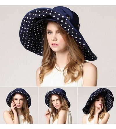 Sun Hats Womens Wide-Brimmed Bowler Hat Brim Foldable Sunscreen Beach Sun Hat - Polka Dot Blue - C9185GU3262 $15.23