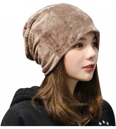 Skullies & Beanies Warm Winter Skull Cap Solid Color Velvet Hat Slouchy Beanie Cap - Khaki - CR186WQLMOR $8.17