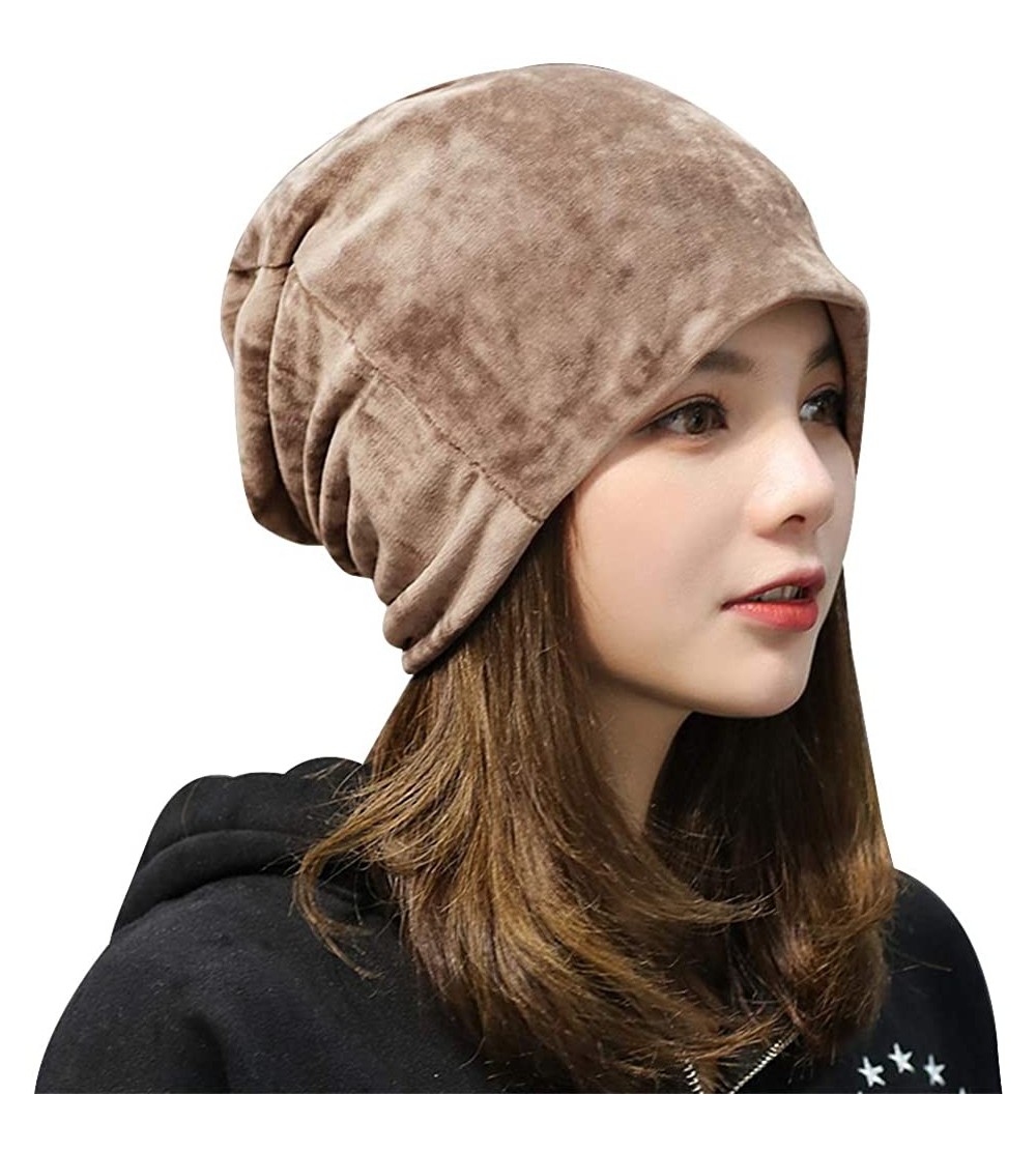 Skullies & Beanies Warm Winter Skull Cap Solid Color Velvet Hat Slouchy Beanie Cap - Khaki - CR186WQLMOR $8.17