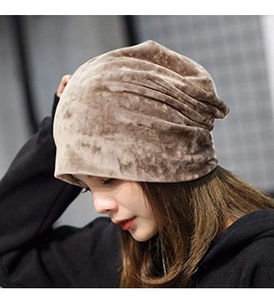 Skullies & Beanies Warm Winter Skull Cap Solid Color Velvet Hat Slouchy Beanie Cap - Khaki - CR186WQLMOR $8.17