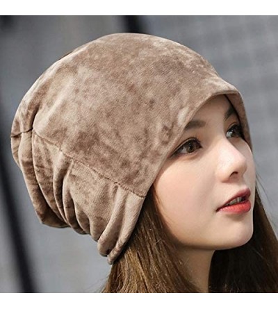 Skullies & Beanies Warm Winter Skull Cap Solid Color Velvet Hat Slouchy Beanie Cap - Khaki - CR186WQLMOR $8.17