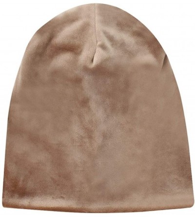 Skullies & Beanies Warm Winter Skull Cap Solid Color Velvet Hat Slouchy Beanie Cap - Khaki - CR186WQLMOR $8.17