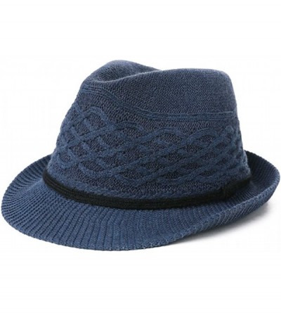 Fedoras Womens Straw Fedora Brim Panama Beach Havana Summer Sun Hat Party Floppy - 99702_navy - CE18HLM2KHN $15.63