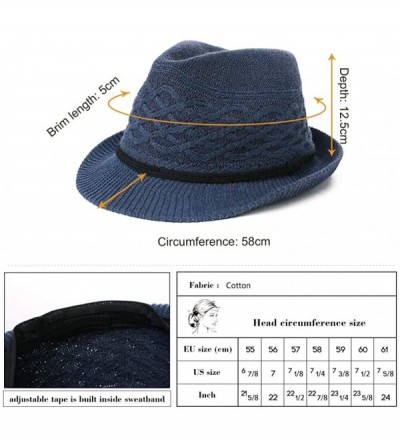 Fedoras Womens Straw Fedora Brim Panama Beach Havana Summer Sun Hat Party Floppy - 99702_navy - CE18HLM2KHN $15.63