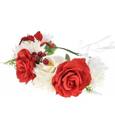 Headbands Day of The Dead Flower Headband Rose Flower Crown Headpiece - Red White - CY18XOXZ35N $14.86