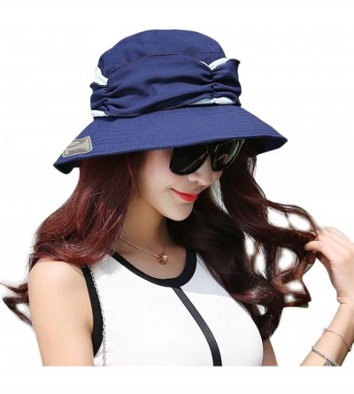 Sun Hats Womens Summer Veil Wide Brim Hats Chiffon Foldable Bucket Hat UPF 50+ - Navy Blue - CN12I2P9ZYN $15.84