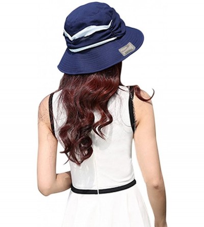 Sun Hats Womens Summer Veil Wide Brim Hats Chiffon Foldable Bucket Hat UPF 50+ - Navy Blue - CN12I2P9ZYN $15.84