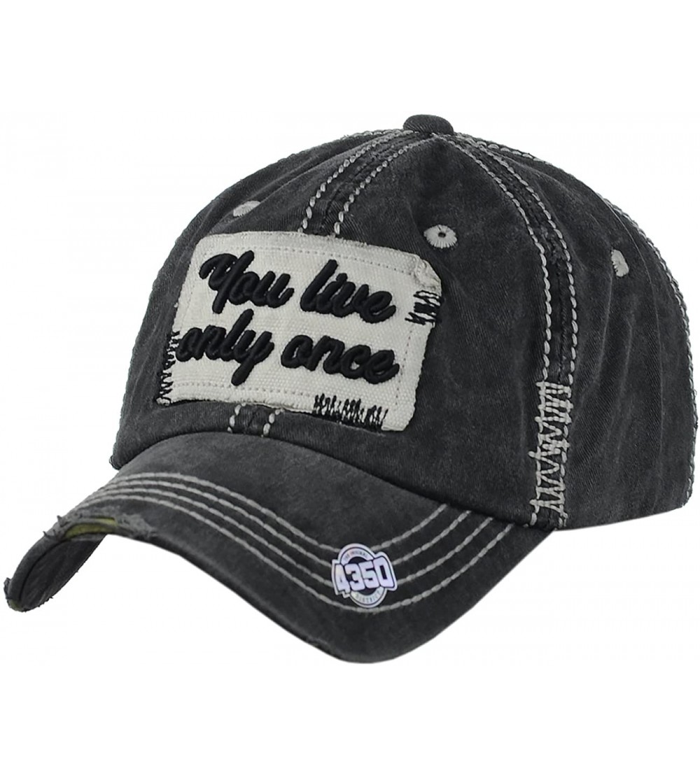 Baseball Caps Unisex Vintage Distressed Patched Phrase Adjustable Baseball Dad Cap - Yolo- Black - CX186AL72QC $9.00