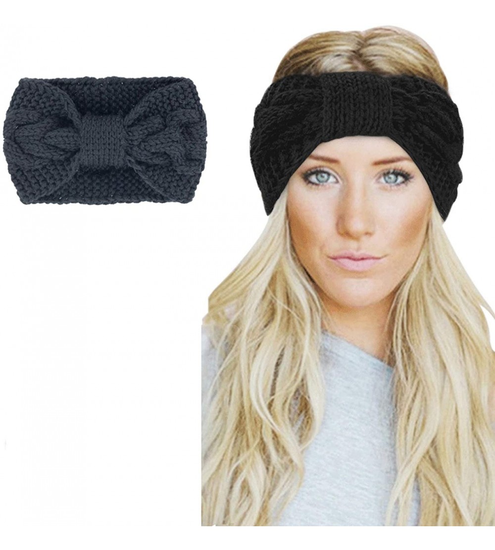 Headbands Womens Winter Knitted Headband - Soft Crochet Bow Twist Hair Band Turban Headwrap Hat Cap Ear Warmer - A-a-black - ...