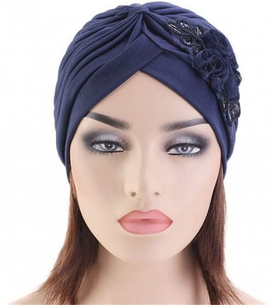 Skullies & Beanies Womens Sequin Flower Turban Elegant Muslim Beanie Head wrap Chemo Cap - Gray - CA18UADGM4D $8.77