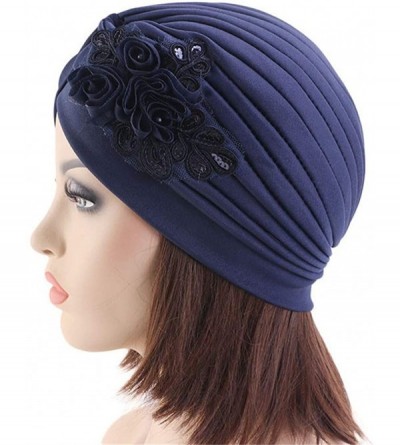 Skullies & Beanies Womens Sequin Flower Turban Elegant Muslim Beanie Head wrap Chemo Cap - Gray - CA18UADGM4D $8.77