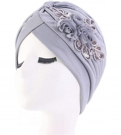 Skullies & Beanies Womens Sequin Flower Turban Elegant Muslim Beanie Head wrap Chemo Cap - Gray - CA18UADGM4D $8.77