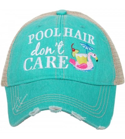 Baseball Caps Pool Hair Don't Care Baseball Cap - Trucker Hat for Women - Stylish Cute Sun Hat - Teal - CM196MLXSUW $24.30