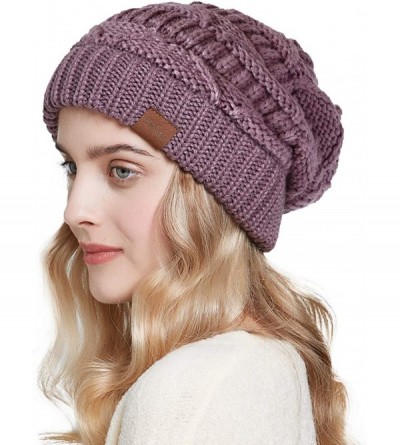 Skullies & Beanies Womens Slouchy Beanie-Trendy Chunky Cable Knit Beanie-Oversized Winter Hats for Women - Purple - CR18X9O2R...