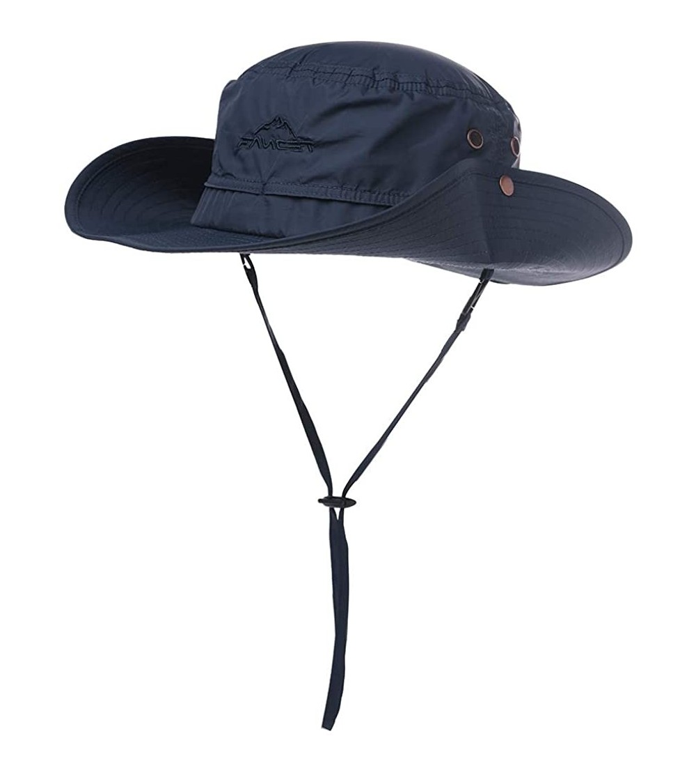 Sun Hats FANCET Fishing Sun Hat Wide Brim for Men Women Nylon Foldable Packable - 00702_navy Blue - C618RXXIIZ4 $19.22
