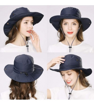 Sun Hats FANCET Fishing Sun Hat Wide Brim for Men Women Nylon Foldable Packable - 00702_navy Blue - C618RXXIIZ4 $19.22